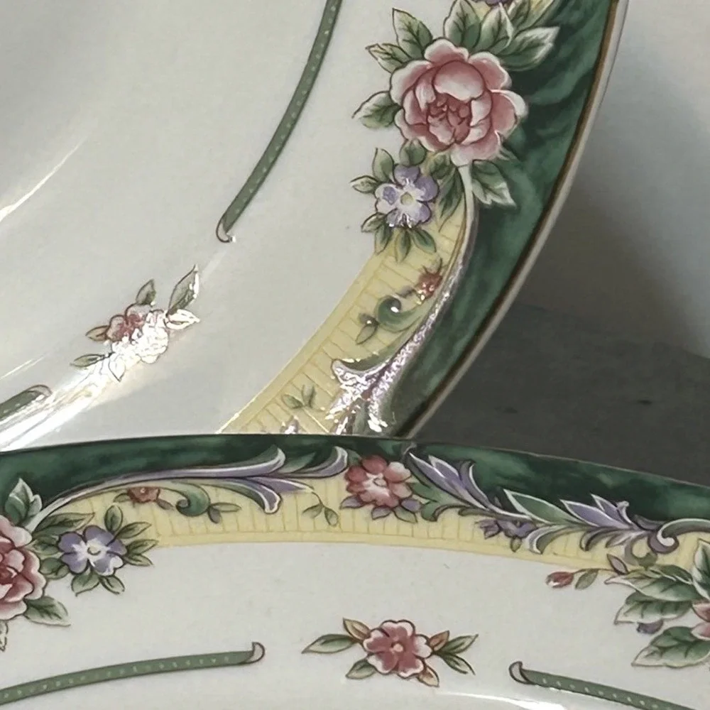 Excel Legend 435 Fine China Soup Bowls Floral Pink Rose Green Rim Set of 3